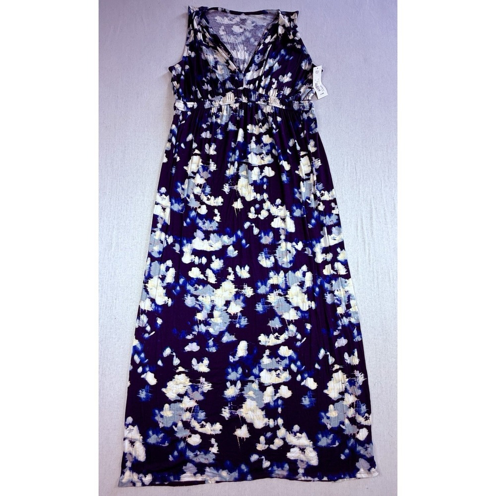 ANA Empire Maxi Dress Sz XL Tall Blue Pink‎ Boho Flowy Summer Cottagecore NWT